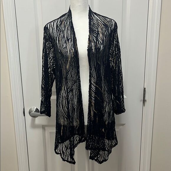 Chico's Navy/gold Travelers Collection Open Front Cardigan - Picture 1 of 7
